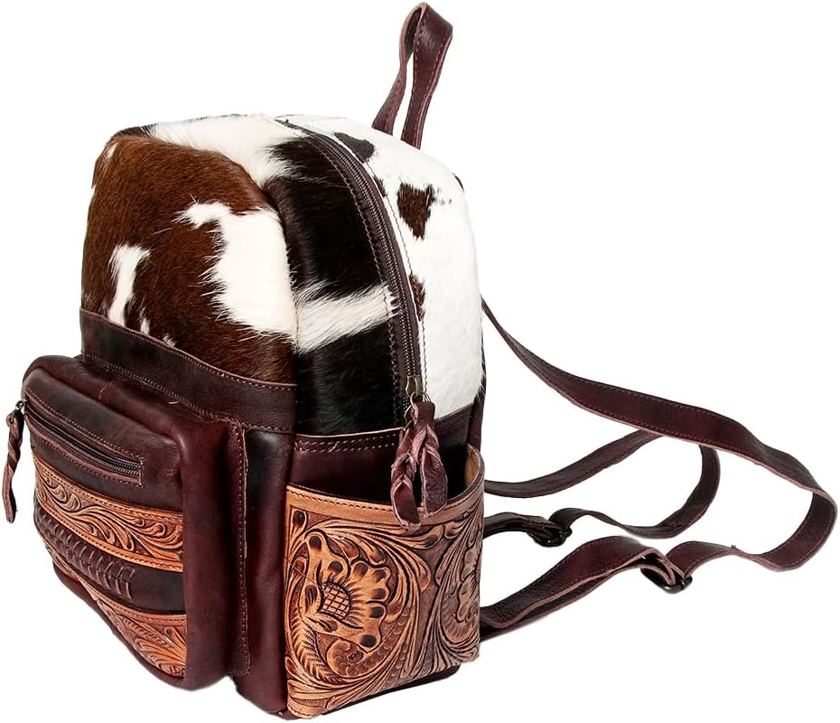Handcrafted Western Tooled Leather Hair-On Backpack