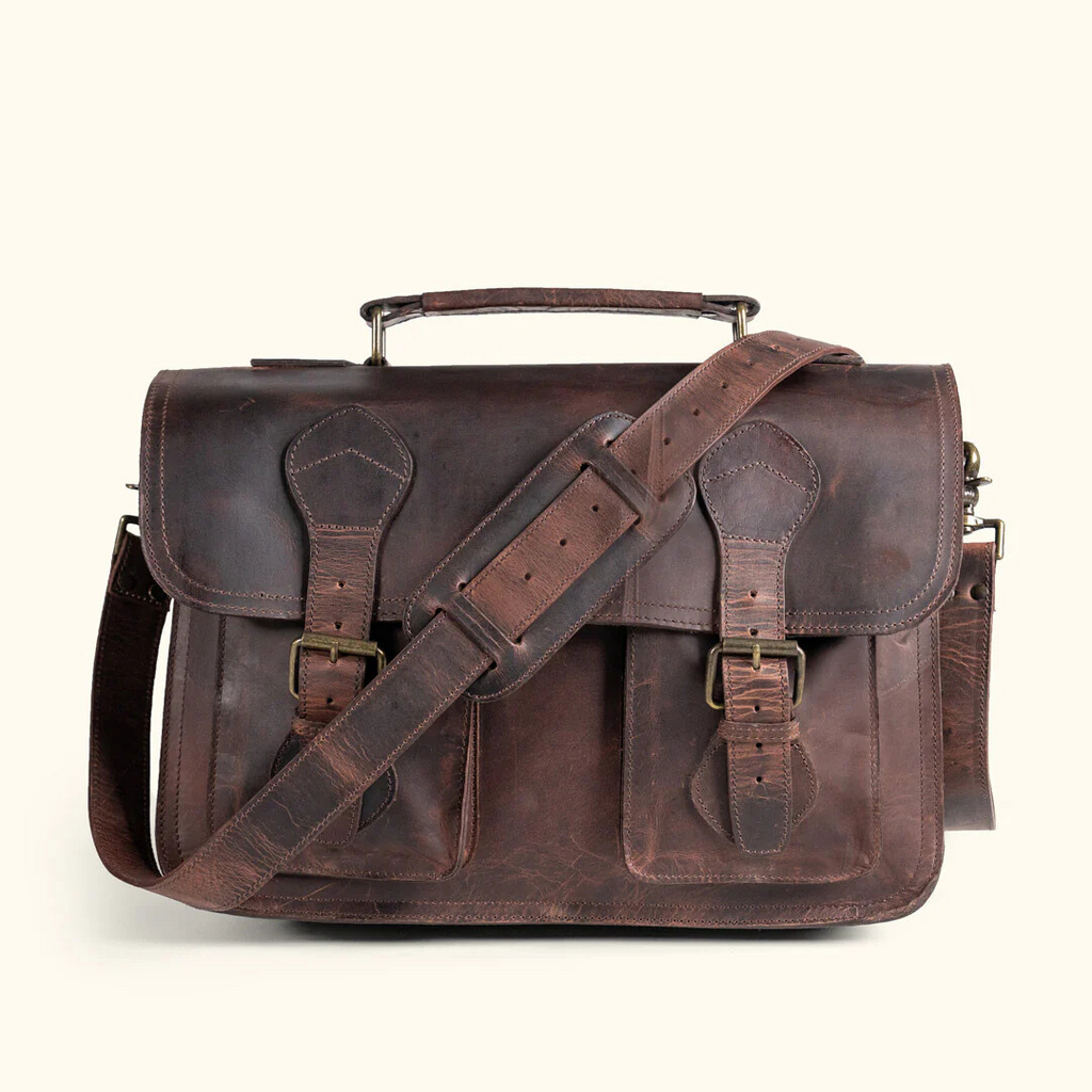 Genuine Buffalo Leather Briefcase – Vintage Men's Business Bag