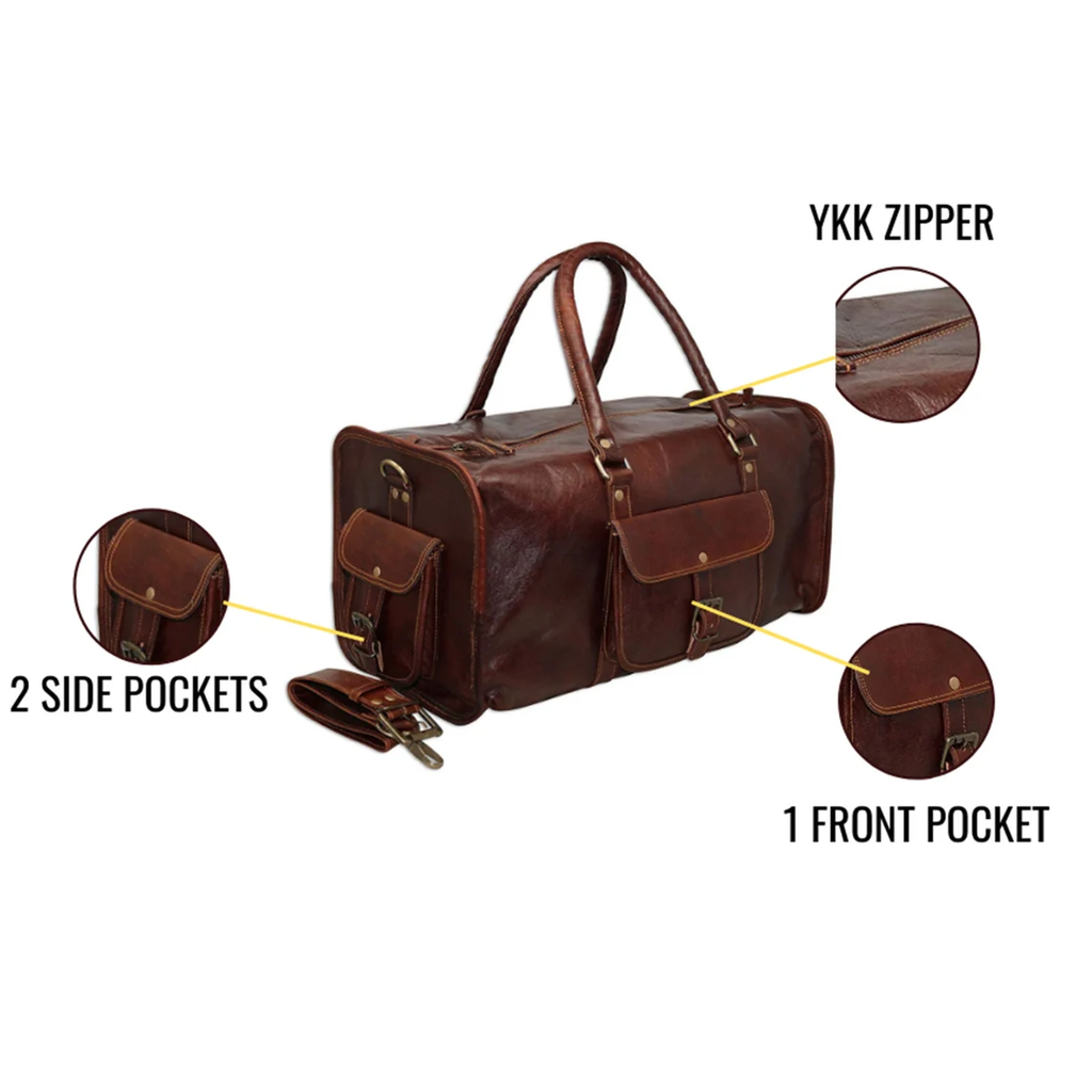 24" Large Leather Duffle Bag – Full-Grain Gym, Travel & Weekend Carryall
