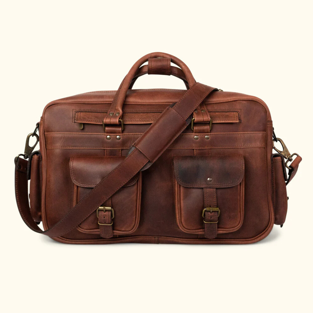 Genuine Buffalo Leather Briefcase – Vintage Men's Business Bag