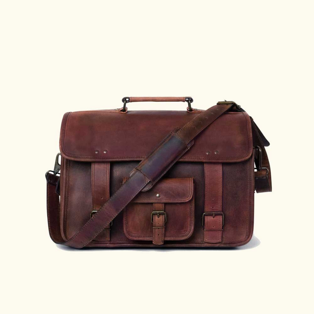 Buffalo Leather Briefcase Bag – Handmade Laptop & Office Satchel
