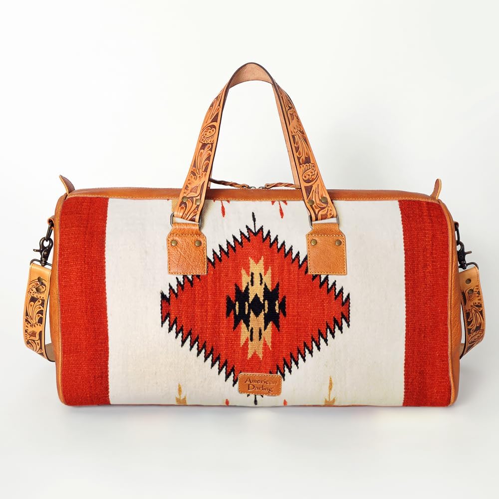 Aztec Pattern Leather Duffle Bag – Western Style Weekender