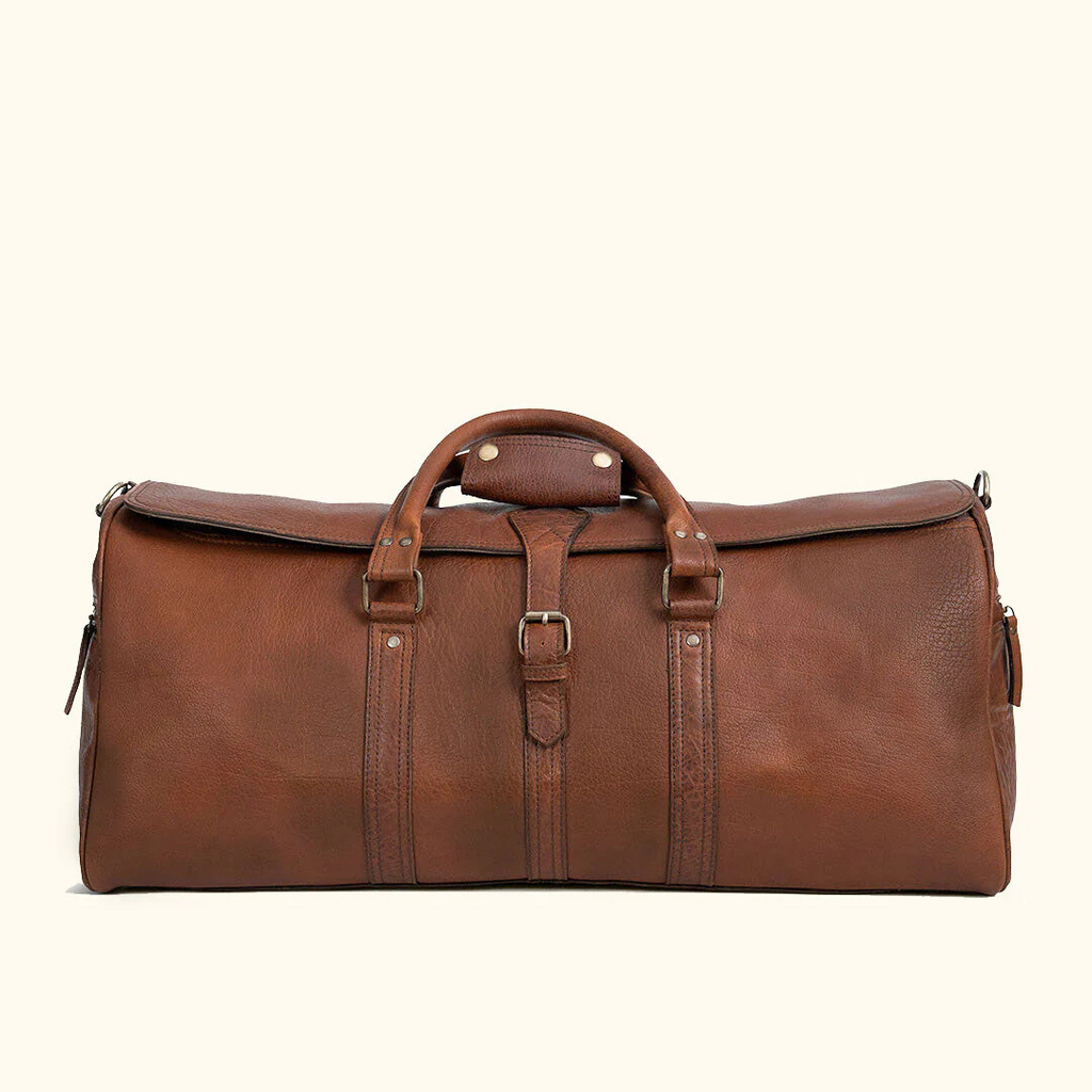 Light Brown Leather Duffel Bag – Handmade 20-Inch Rectangular Weekender for Men & Women