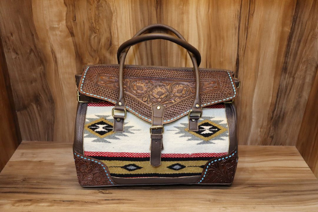Western Aztec Leather Duffle Bag – Vintage Southwest Travel Style