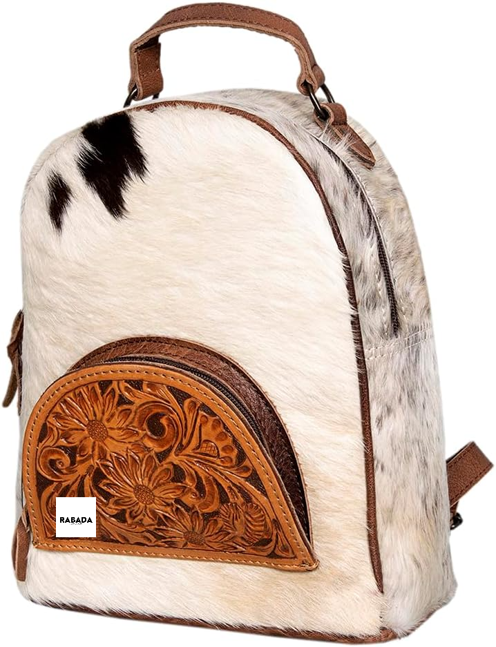 Western Hair-On Hide Tooled Leather Backpack