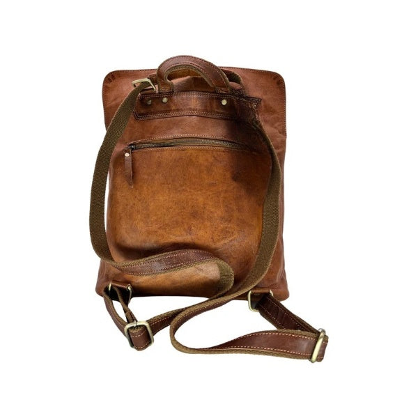 Rustic Brown Leather Backpack – Handmade Zipper Travel Bag