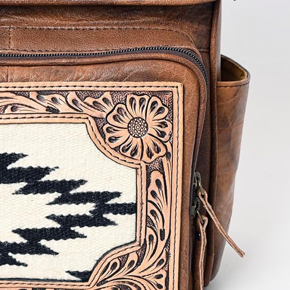 Western Aztec Leather Backpack – Handcrafted & Rugged