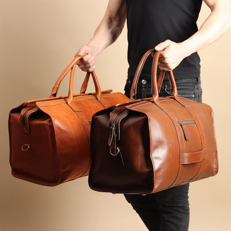 Men’s Leather Travel Duffle Bag – Elegant & Durable
