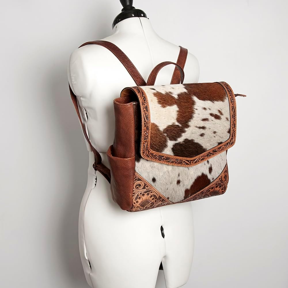Western Cowhide Tooled Leather Backpack – Handcrafted Rustic Style