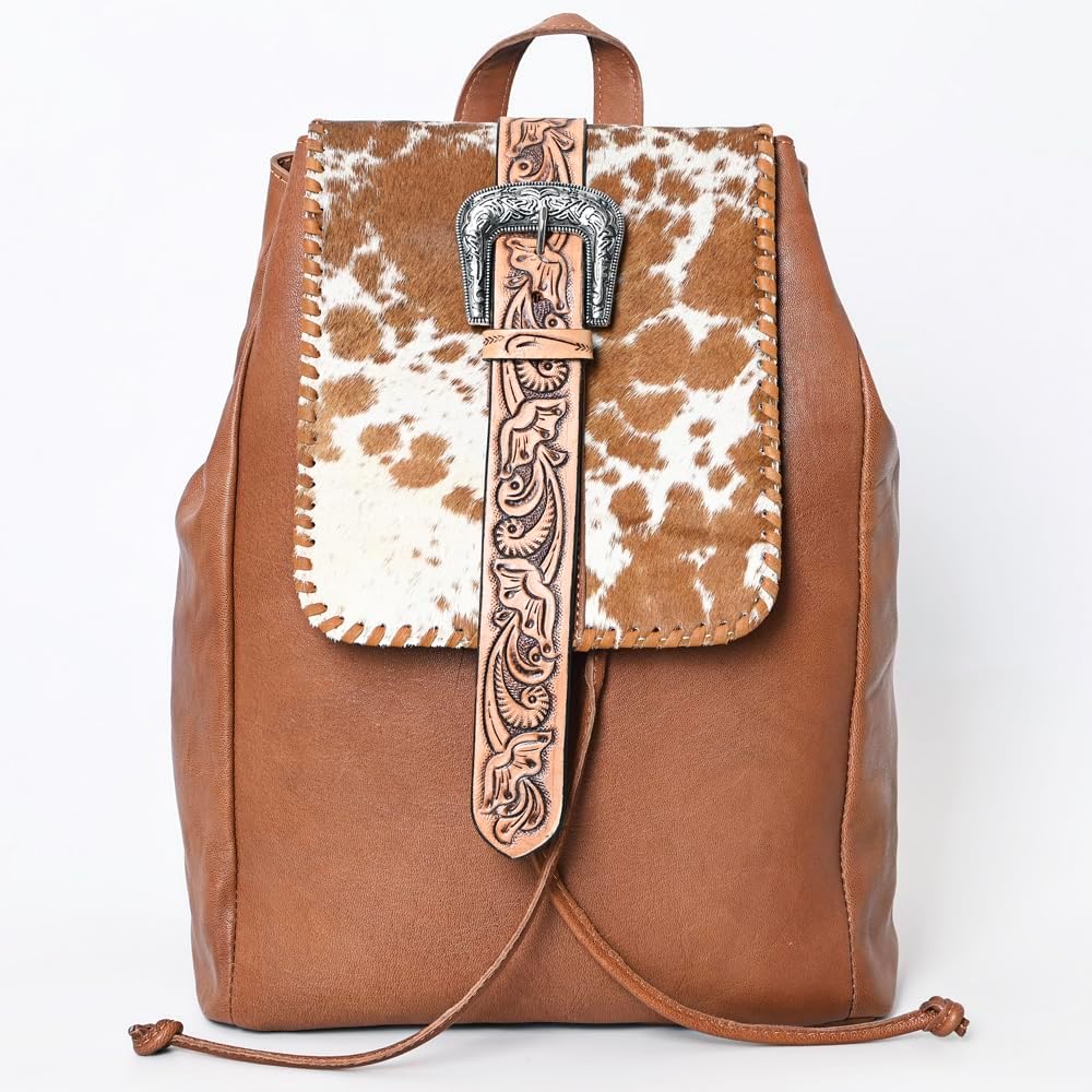 Handcrafted Western Tooled Leather Hair-On Backpack
