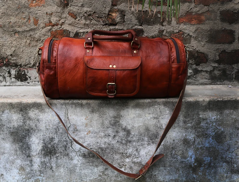 Leather Travel Duffle Bag – 20” Weekender with YKK Zippers & Pockets