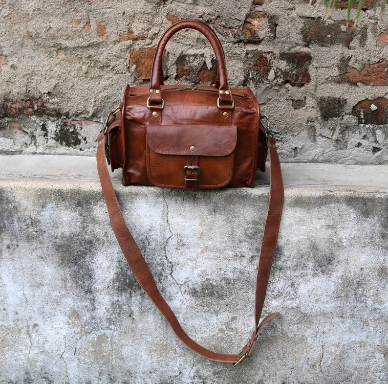 12-Inch Leather duffle Bag – Vintage Laptop, Office, Crossbody Bag for Men/Women