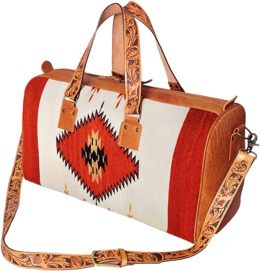 Aztec Pattern Leather Duffle Bag – Western Style Weekender