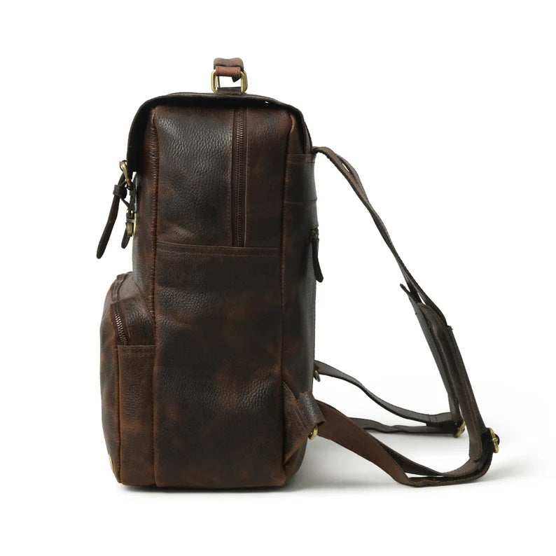 Adventure-Ready Leather Hiking Backpack – Rugged & Spacious