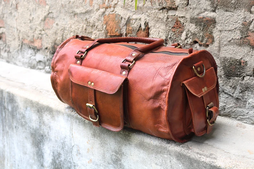 18-Inch Small Leather Duffel Bag – Vintage Handmade Gym & Travel Weekender for Men & Women