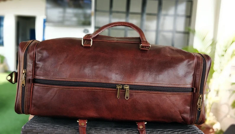 Handcrafted Leather Duffle Bag – 20" Compact Travel, Gym, Overnight Weekender Bag