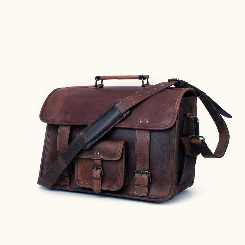Buffalo Leather Briefcase Bag – Handmade Laptop & Office Satchel