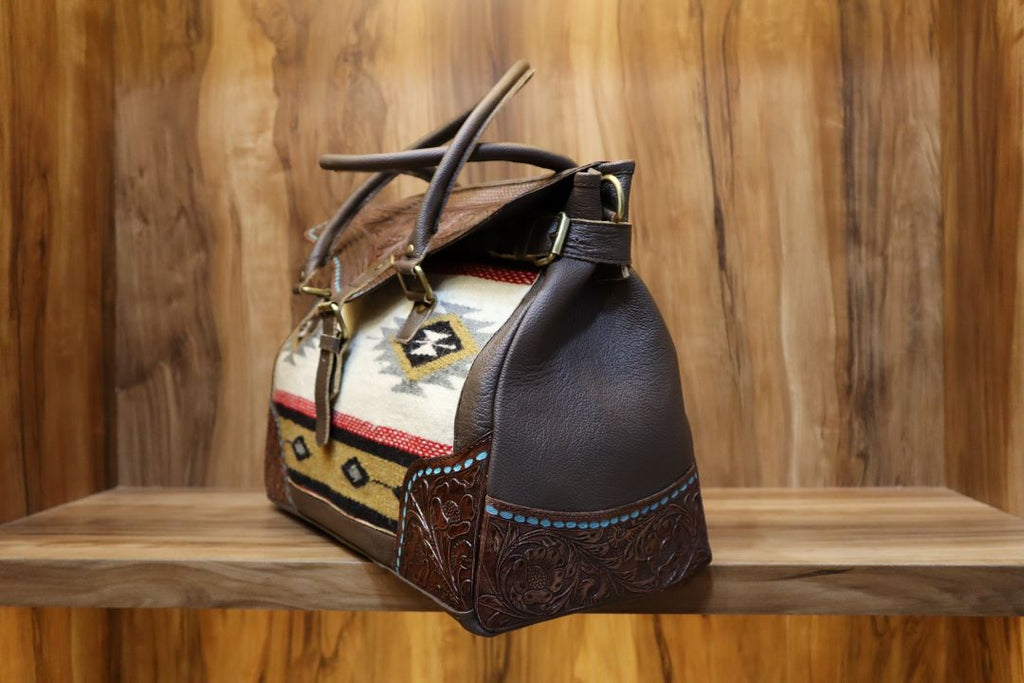 Western Aztec Leather Duffle Bag – Vintage Southwest Travel Style
