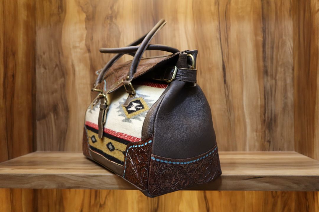 Western Aztec Leather Duffle Bag – Vintage Southwest Travel Style