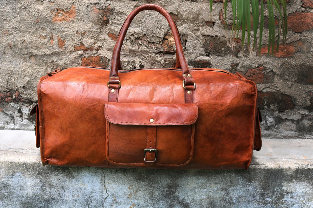 24" Large Leather Duffle Bag – Full-Grain Gym, Travel & Weekend Carryall