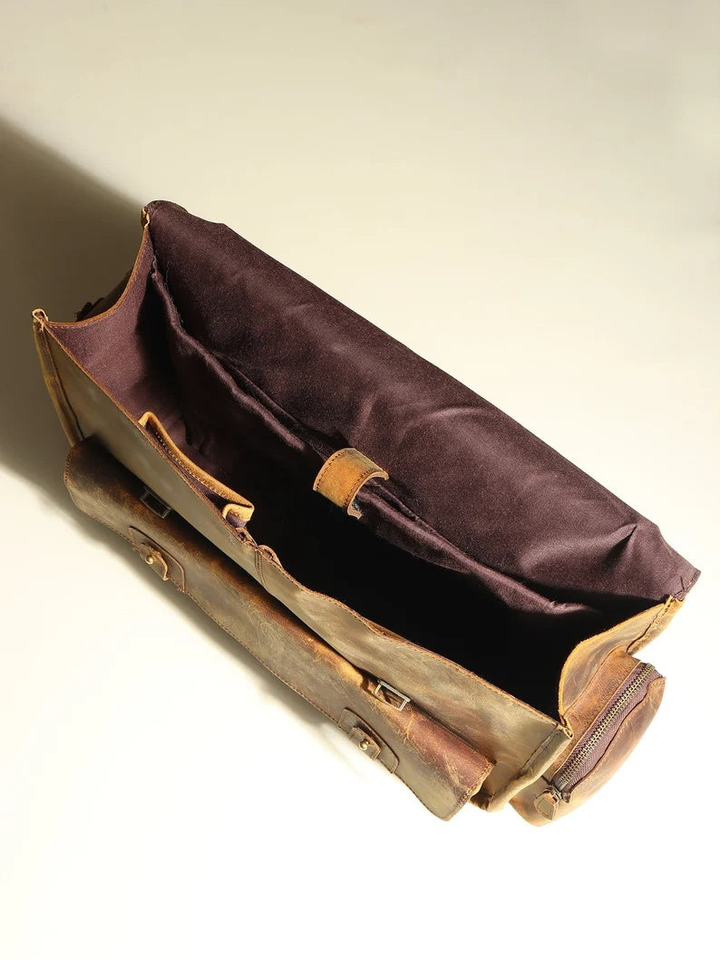 Genuine Buffalo Leather Briefcase – Vintage Men's Business Bag