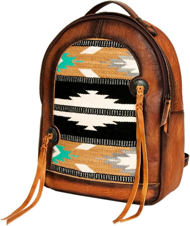 Western Aztec Leather Backpack – Handcrafted & Rugged