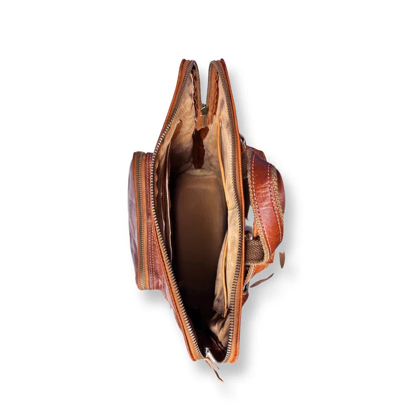 Rustic Brown Leather Backpack – Handmade Zipper Travel Bag