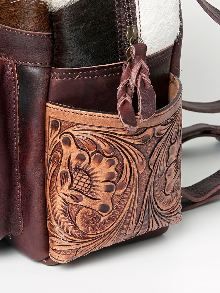 Handcrafted Western Tooled Leather Hair-On Backpack