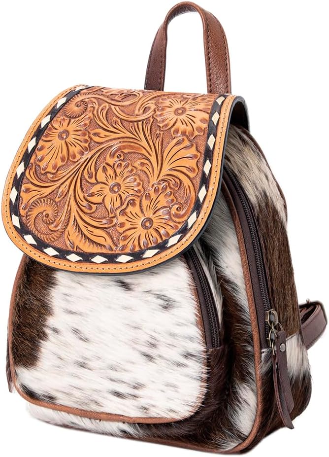 Tooled Cowhide Backpack – Genuine Leather & Hair-On-Hide Accents