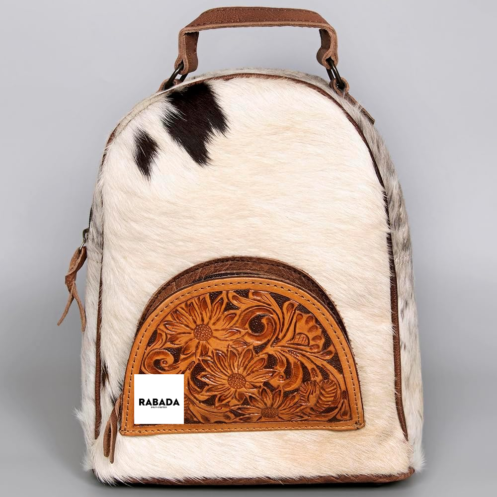 Western Hair-On Hide Tooled Leather Backpack