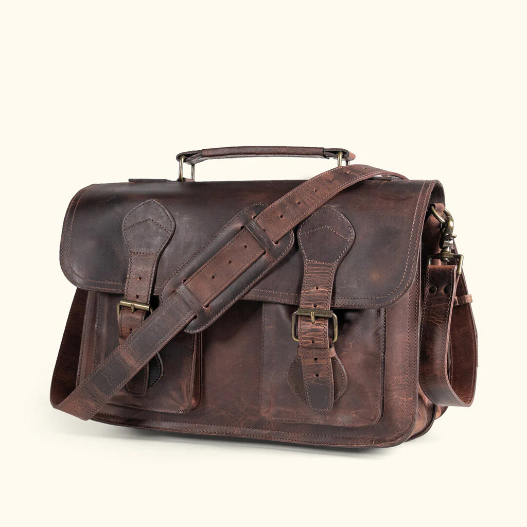 Genuine Buffalo Leather Briefcase – Vintage Men's Business Bag