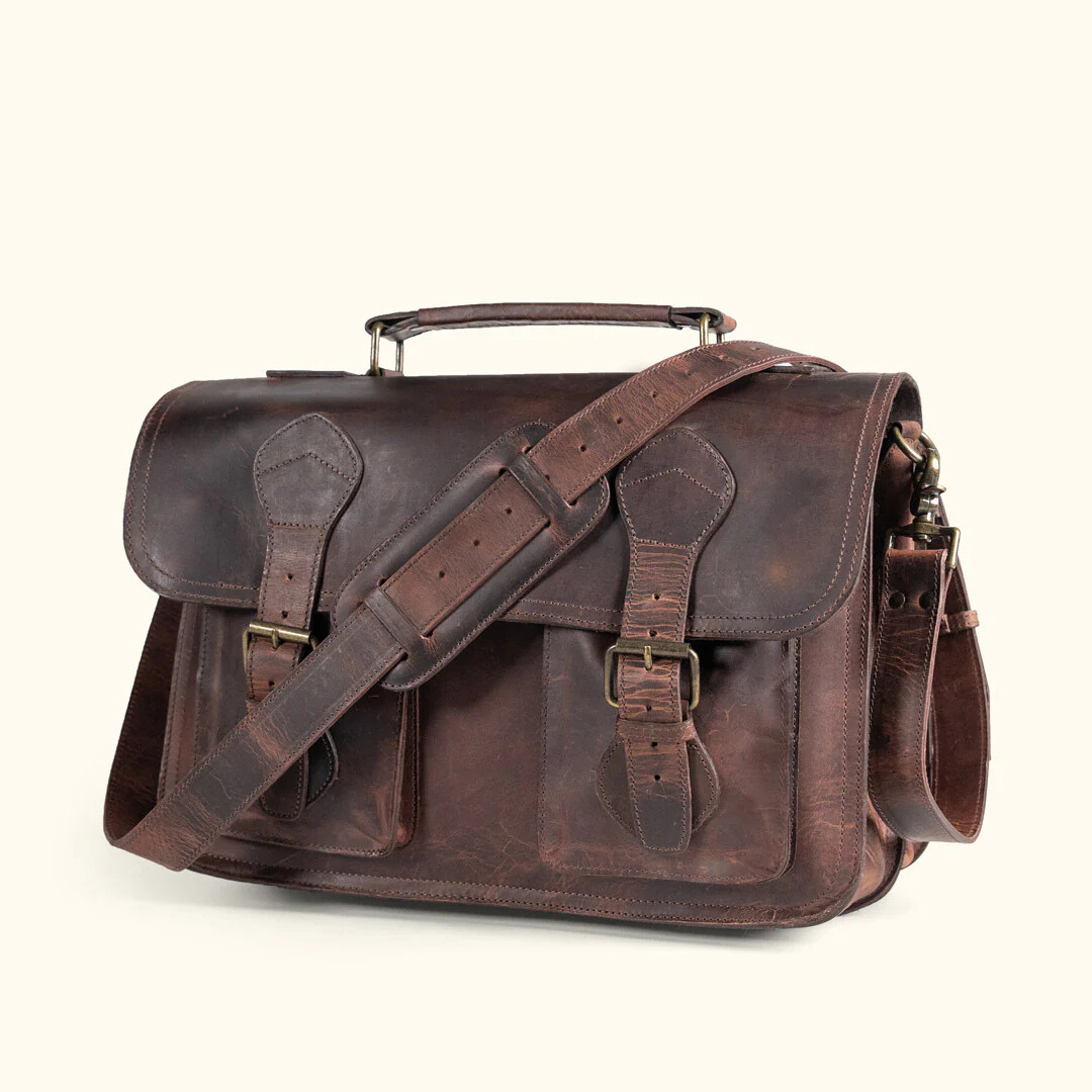 Genuine Buffalo Leather Briefcase – Vintage Men's Business Bag
