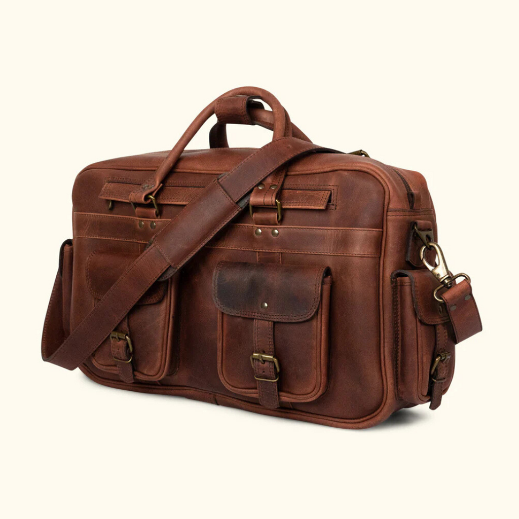 Genuine Buffalo Leather Briefcase – Vintage Men's Business Bag