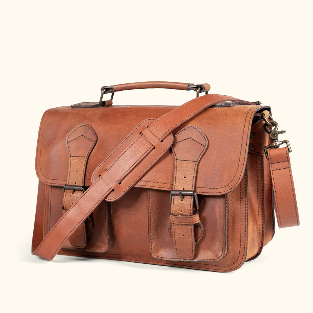Premium Buffalo Leather Briefcase – Rustic Handmade Work Bag