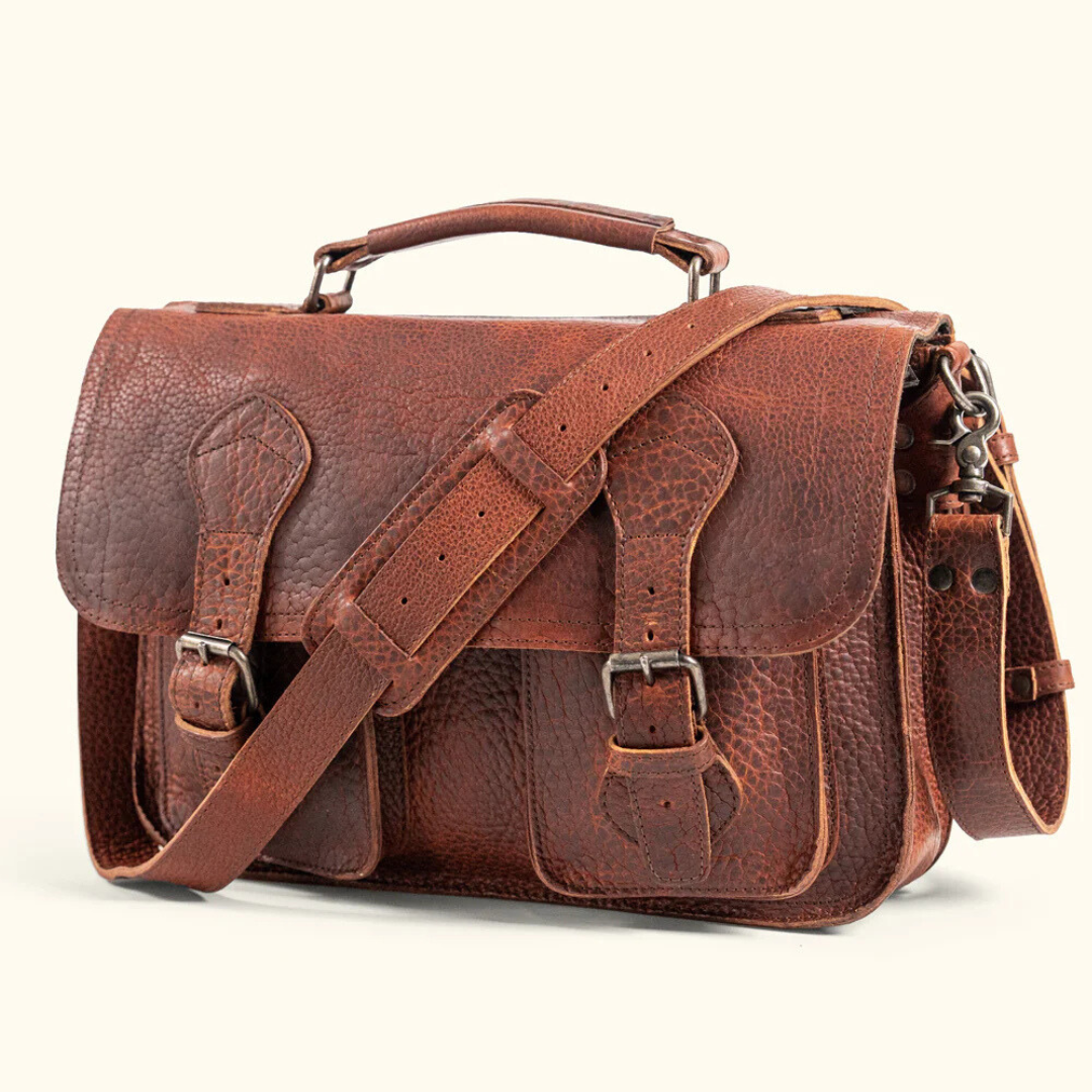 Premium Buffalo Leather Briefcase – Rustic Handmade Work Bag