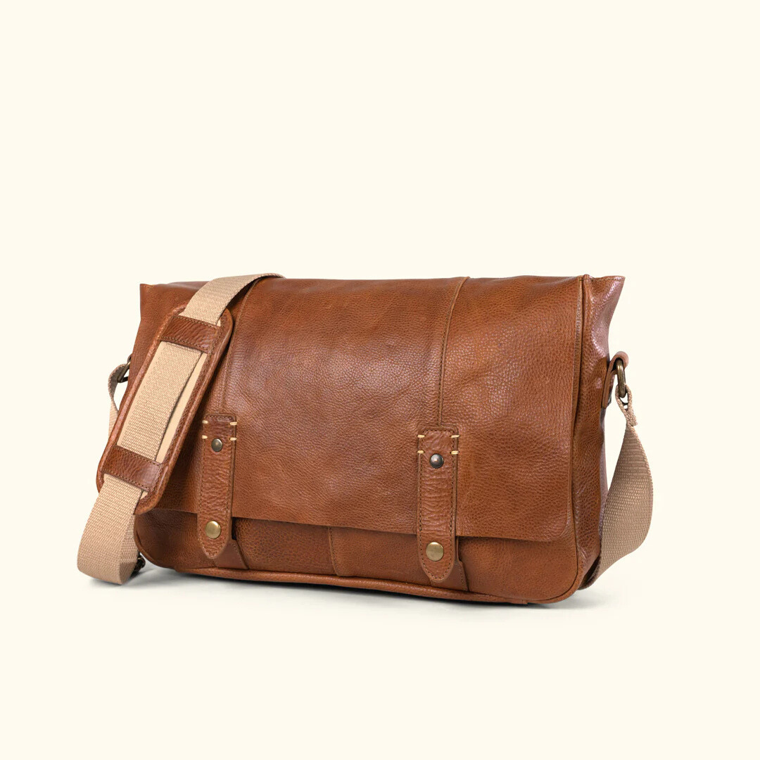 Vintage Buffalo Leather Laptop Bag – Handmade Messenger Style