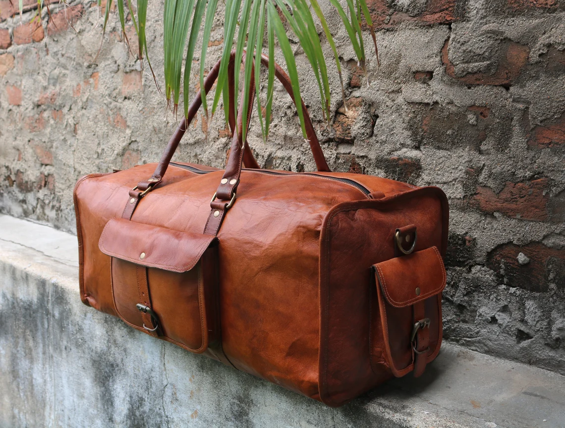 24" Large Leather Duffle Bag – Full-Grain Gym, Travel & Weekend Carryall