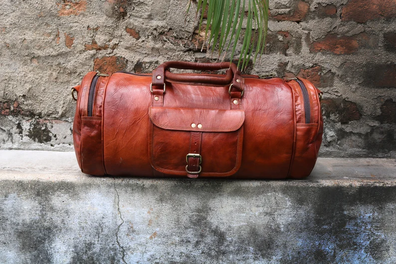 Leather Travel Duffle Bag – 20” Weekender with YKK Zippers & Pockets