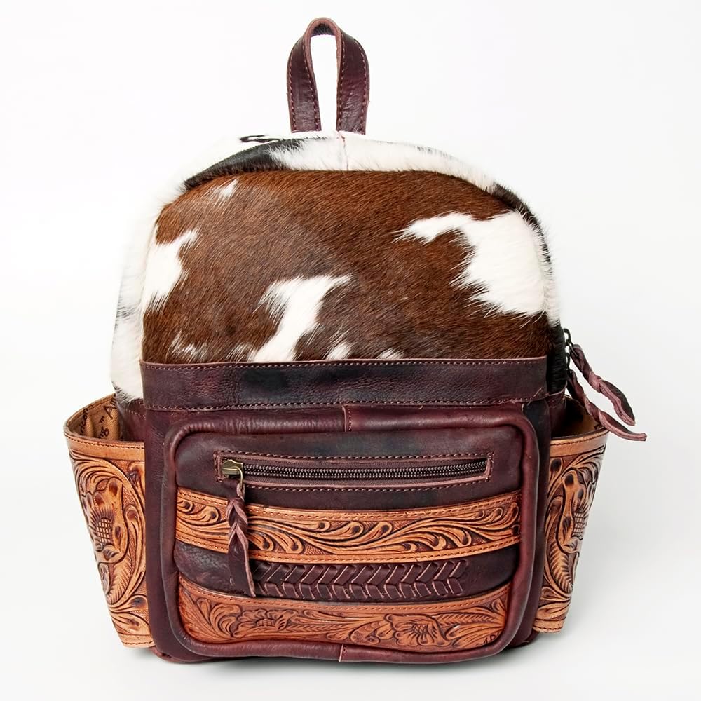 Handcrafted Western Tooled Leather Hair-On Backpack