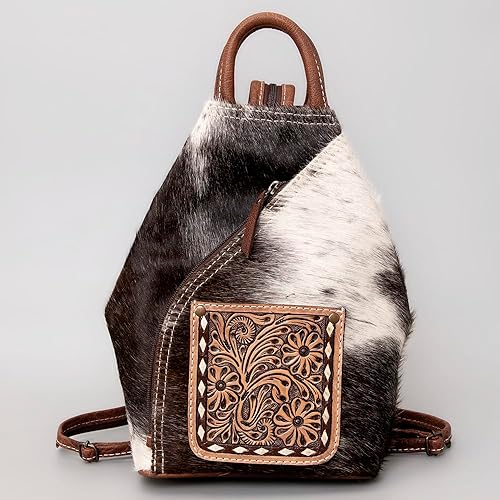 Handcrafted Western Tooled Leather Hair-On Backpack