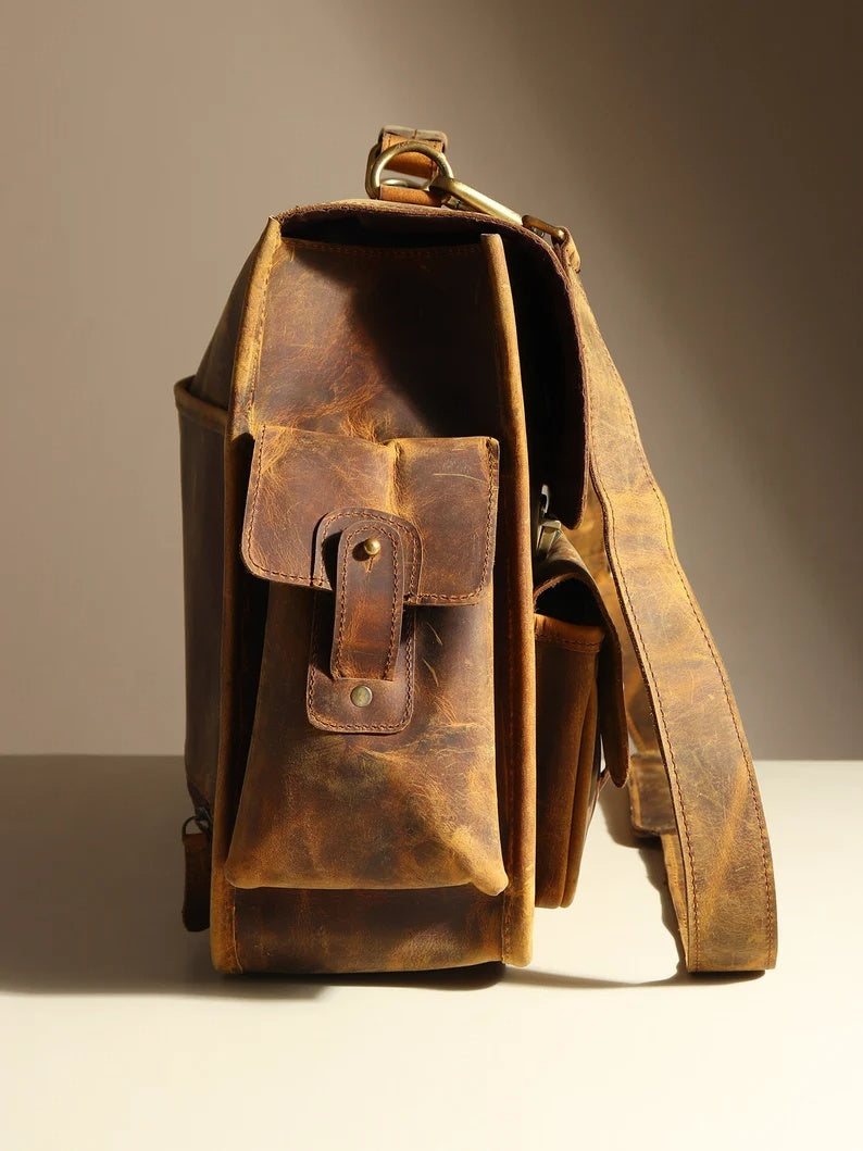 Genuine Buffalo Leather Briefcase – Vintage Men's Business Bag