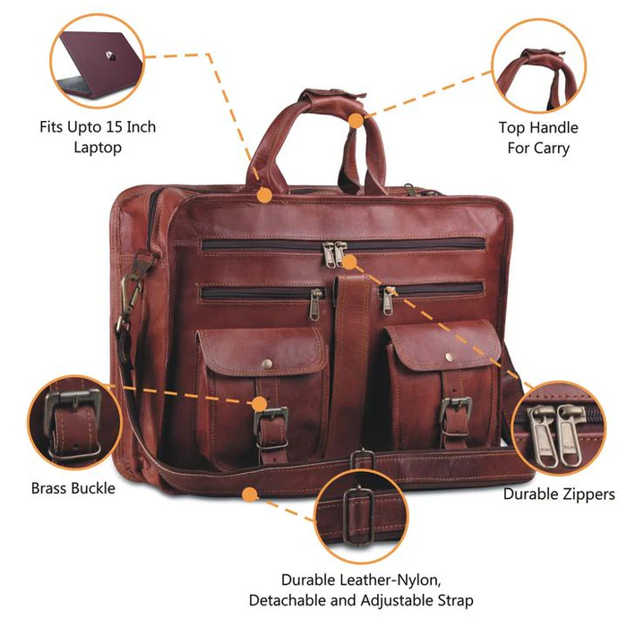 Men’s Genuine Leather Messenger Bag – Business Laptop Briefcase