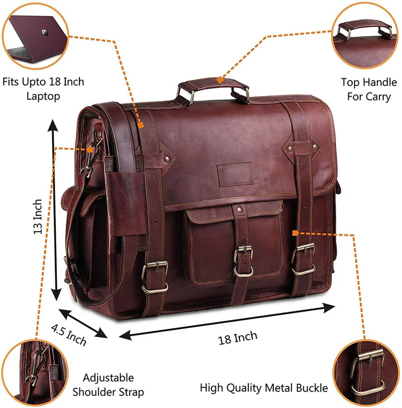 Full-Grain Leather Briefcase – Handcrafted Messenger Bag for Professionals