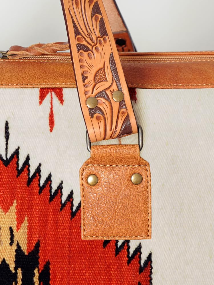 Aztec Pattern Leather Duffle Bag – Western Style Weekender