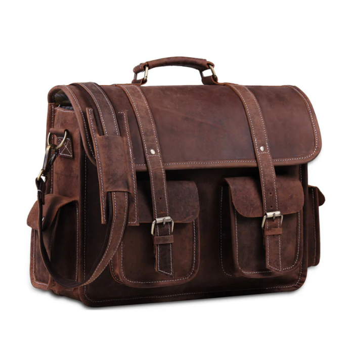 Full-Grain Leather Briefcase – Handcrafted Messenger Bag for Professionals