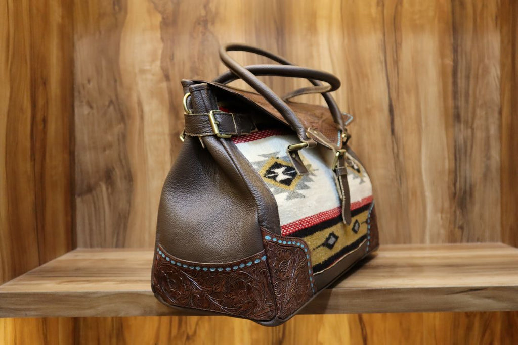 Western Aztec Leather Duffle Bag – Vintage Southwest Travel Style