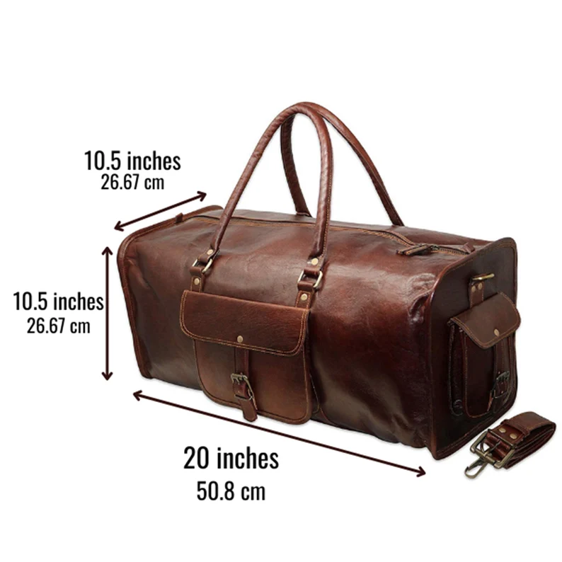 20" Leather Duffle Bag – Compact Weekender for Gym, Travel & Overnight Trips