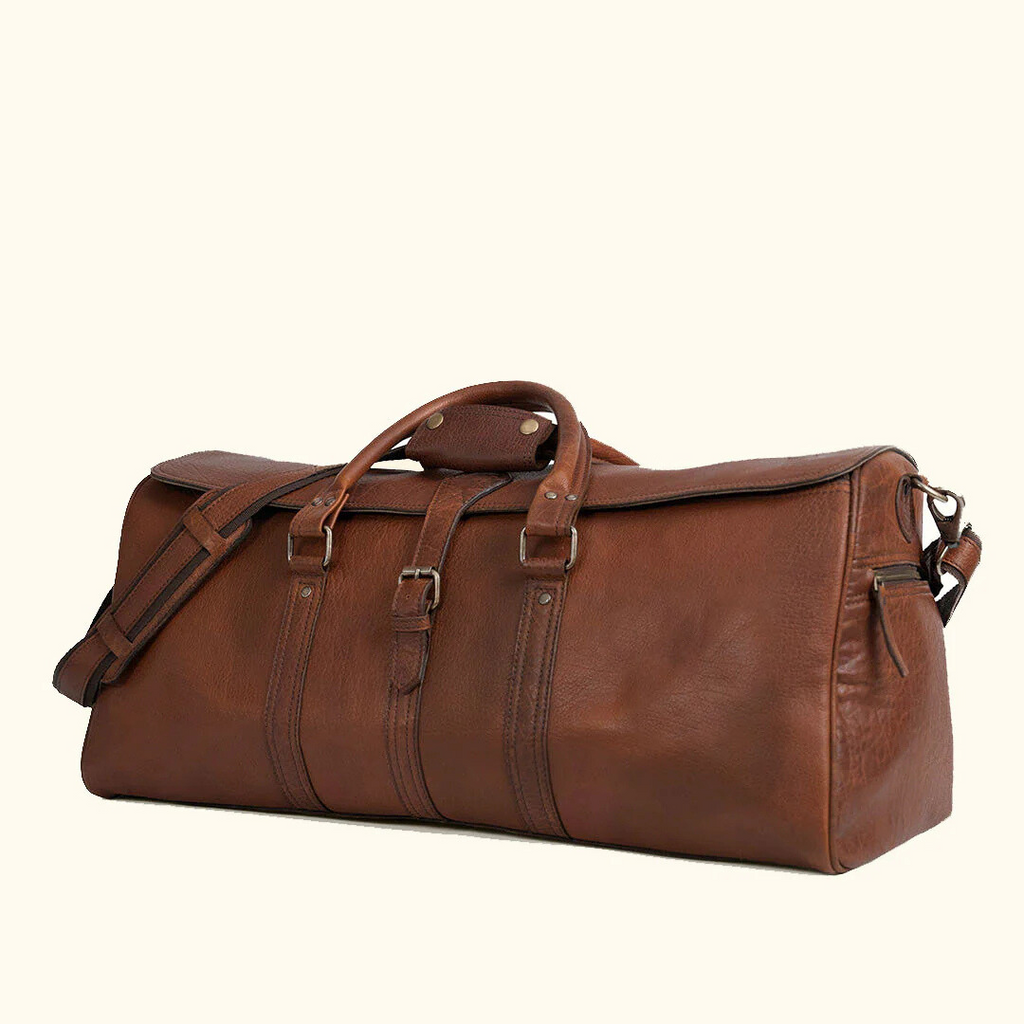 Light Brown Leather Duffel Bag – Handmade 20-Inch Rectangular Weekender for Men & Women