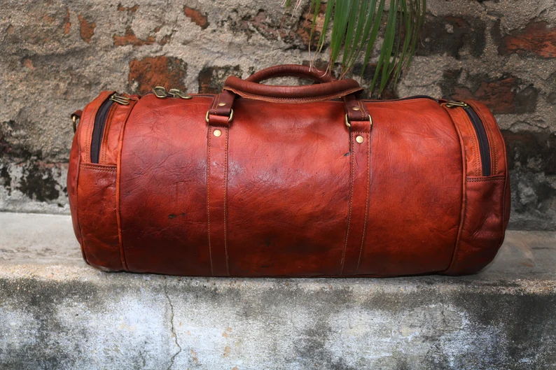 Leather Travel Duffle Bag – 20” Weekender with YKK Zippers & Pockets