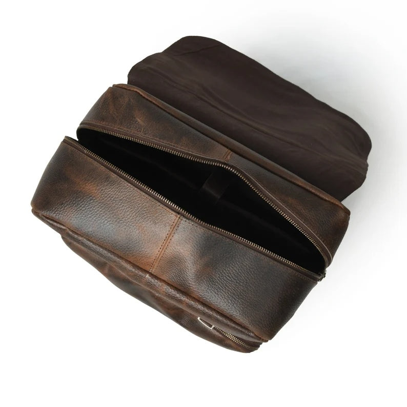 Adventure-Ready Leather Hiking Backpack – Rugged & Spacious